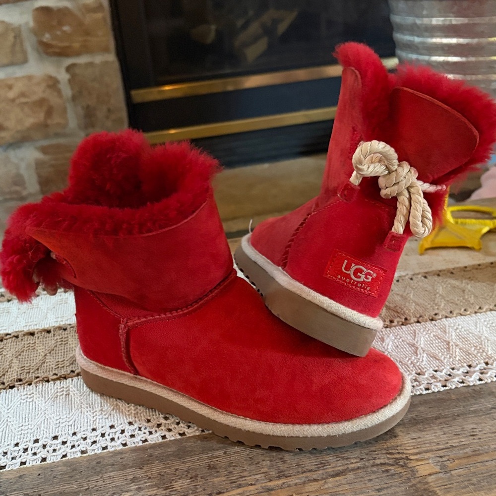 UGG Kids Red Boots with Fur Lining